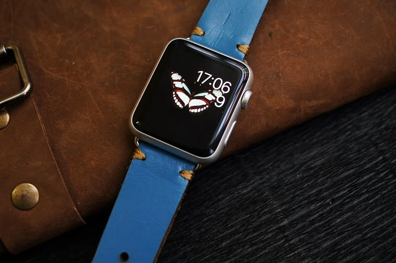 AWBF15 -D90 GOLD handgefertigt Vintage Leder Uhrenarmband incl. Lugs Adapter für Apple Watch 1 und 2 (oder Apple Watch Sport) 42mm oder 38mm – Bild 3